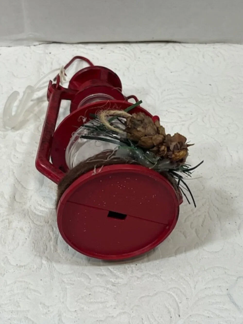 Lantern Red Plastic Pine Cone Berries Decoration Christmas Holiday Ornament 4.5